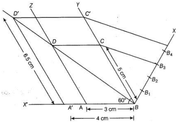 Draw a parallelogram ABCD in which BC =5 ,cm , AB =3, cm and angle ABC ...